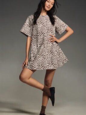 MAEVE SHORT-SLEEVE CREW-NECK SWING MINI DRESS